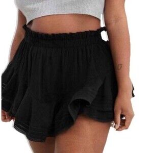 AERIE Rock n’ Ruffle Skort Black Skirt Ruffles Built in Shorts High Rise Medium